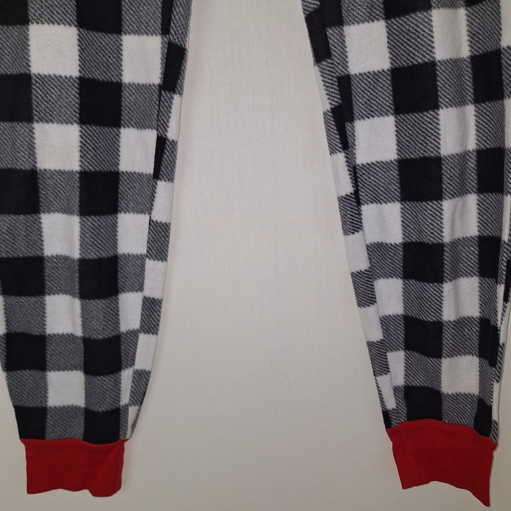 Buffalo Plaid Fleece Pajama Pants Black White Red Cuffs Size M Lumberjack - Picture 8 of 10
